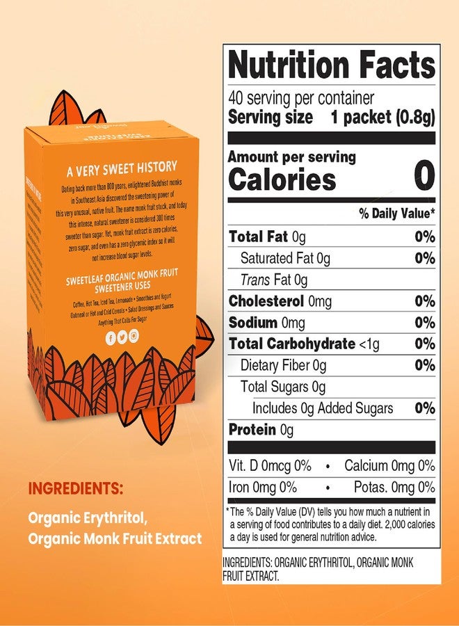 سويت ليف مُحلي سويت ليف العضوي من فاكهة الراهب، حبيبي - بديل طبيعي للسكر مناسب لحمية الكيتو، يُستخدم في القهوة والشاي والخبز، خالٍ من السعرات الحرارية، مصنوع من فاكهة الراهب العضوية، غير معدل وراثيًا، خالٍ من السكر - 40 عبوة فردية - Image 2